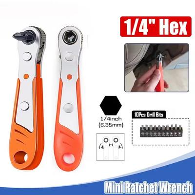 Mini Ratchet Wrench Screwdriver 1/4 Hex Adjustable Quick Release Socket Handle Repair Hand Tool For Car Repair Close Quarters
