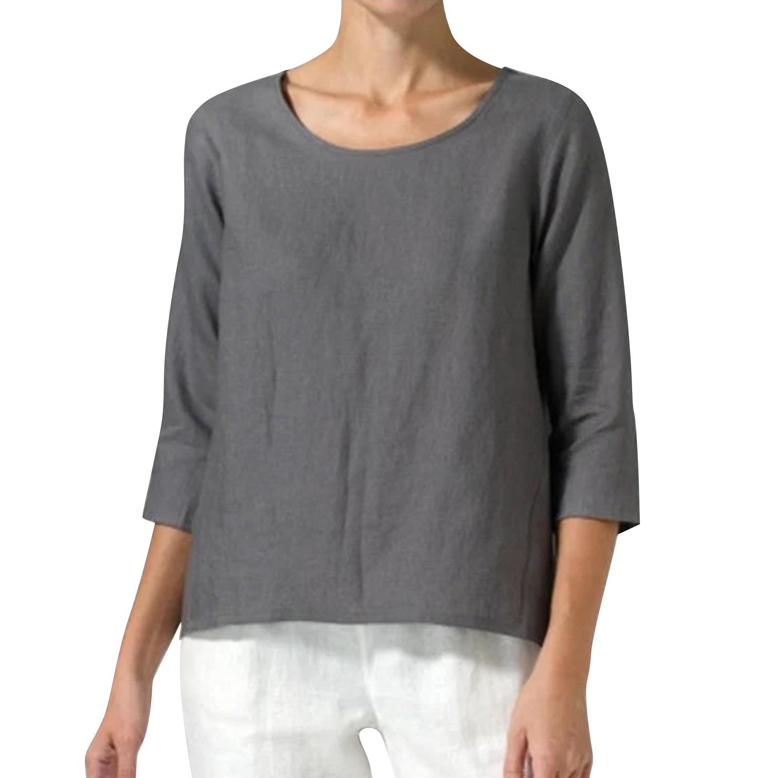 

Женская повседневная свободная однотонная футболка из хлопка и льна с круглым вырезом и рукавами 3/4 XL серый