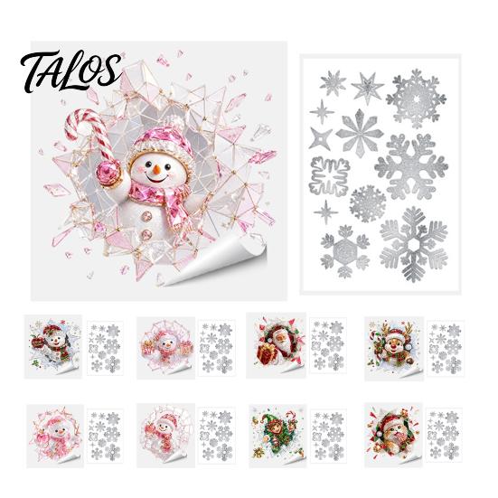 No Residue Wall Stickers 2Pcs Stained Glass Style Christmas Window Clings, Double‑Sided Printed Xmas Static Decals, Snowman Santa Reindeer