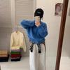 Women's Autumn Lapel Knit Cardigan - Plain Color, Double Zipper, Stand Collar, Loose Fit, Thick Sweater Coat.