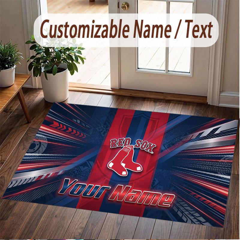 Custom Rug Boston Red Sox Pattern Print Name Text Soft Non‑Slip Floor Carpet for Home Indoor Decoration