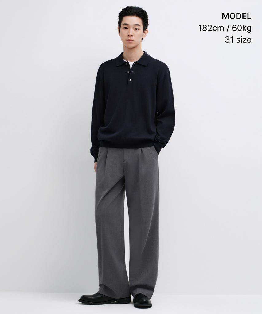 MUSINSA STANDARD Real Wide Hidden Banding Slacks [Gunmetal]