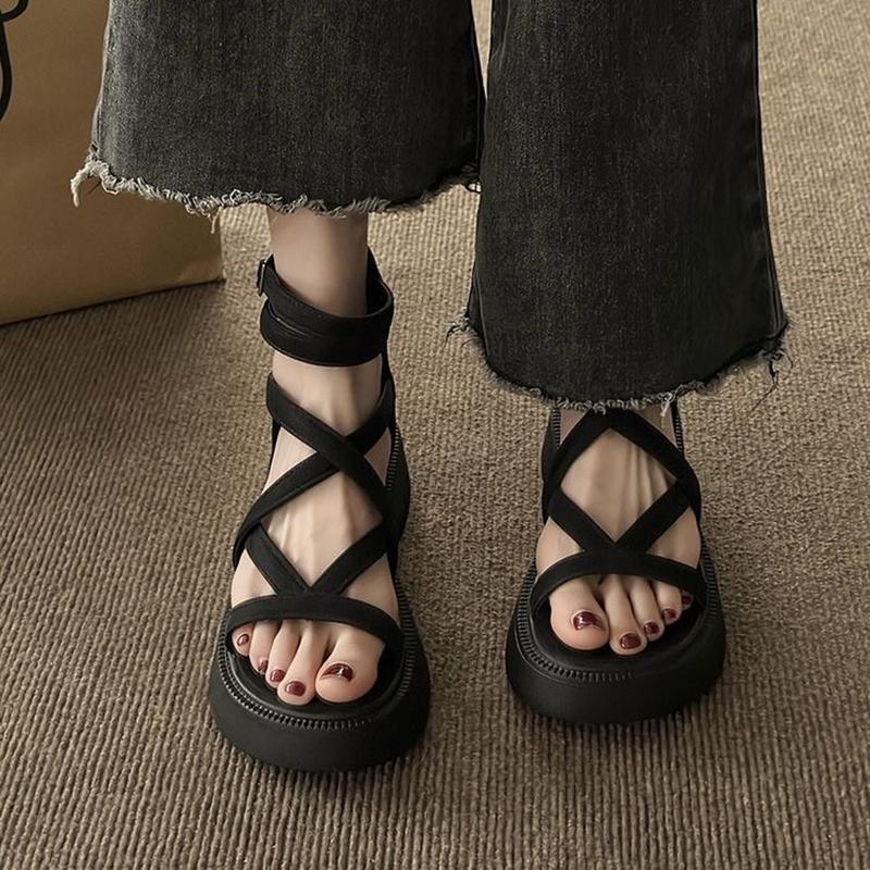 Women Sandals Summer Thick Soles Woven Versatile Back Zippered Casual Street Style