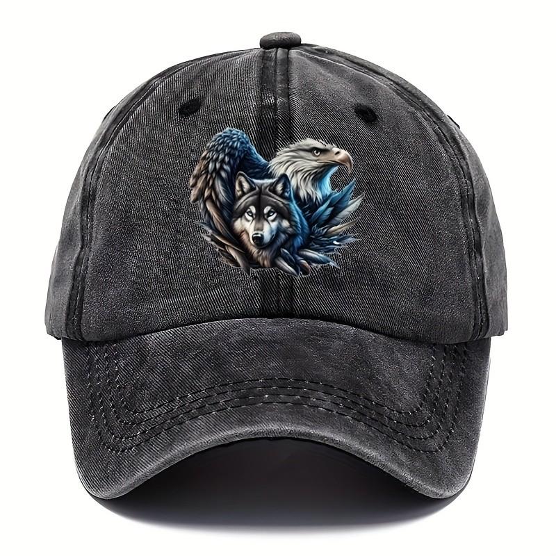 Berretto da Baseball Grafico Lupo Aquila Cotone Lavato Regolabile Stile Outdoor Casual Unisex