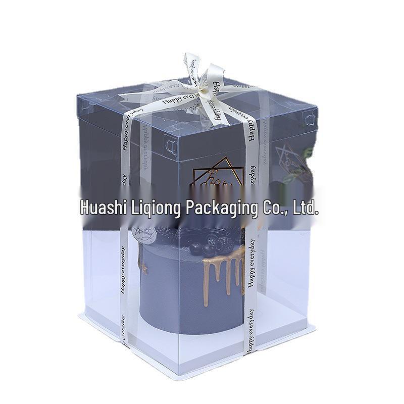 Clear Square Double-Layer Birthday Cake Box - Available in 6, 8, 10, 12 Inch Sizes, Heightened and Thickened Design 4-inch Single Layer 17*17*12