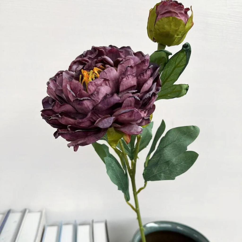 5Pcs/lot Retro Burnt Edges Peony Fake Flowers Home Decoration Accessories Wedding Bouquet Party Event Decor Party Floral Peonies