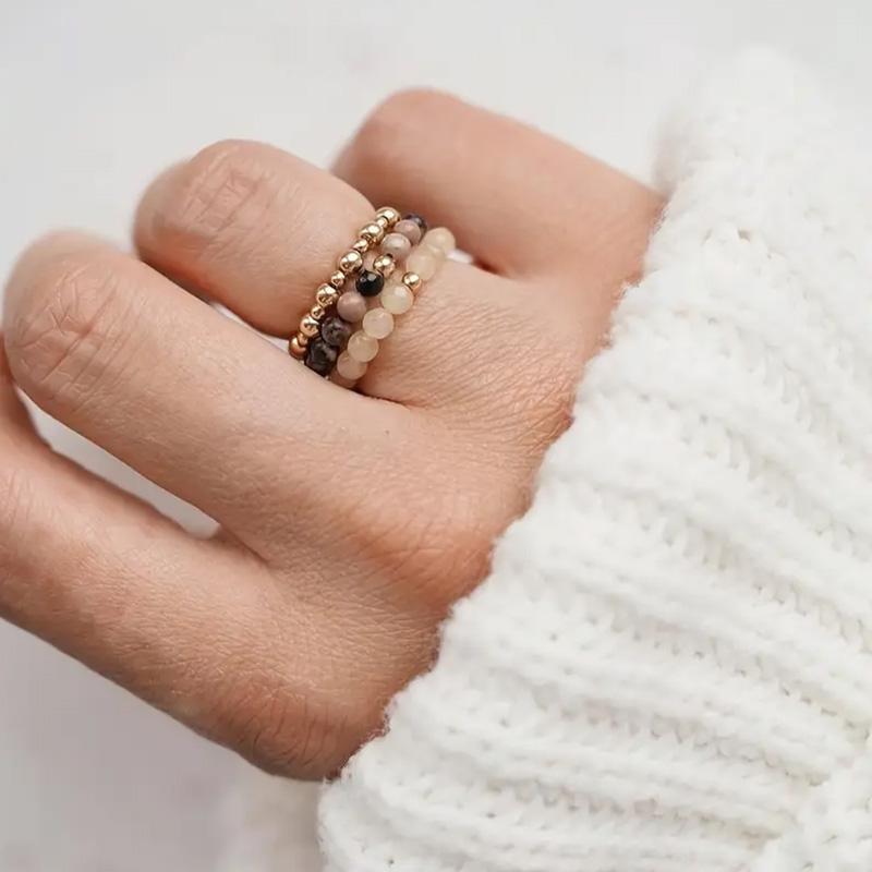 3pcs Womens Stainless Steel Natural Stone Freshwater Pearl Ring Set Handmade Elastic Simple Versatile Jewelry Christmas gifts