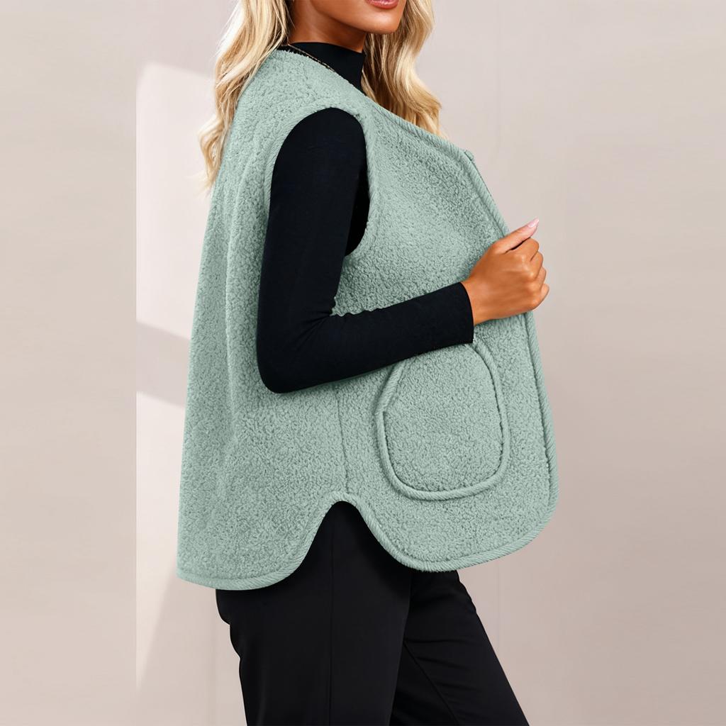 Women's Solid-color Fashionable Fleece Vest Jacket