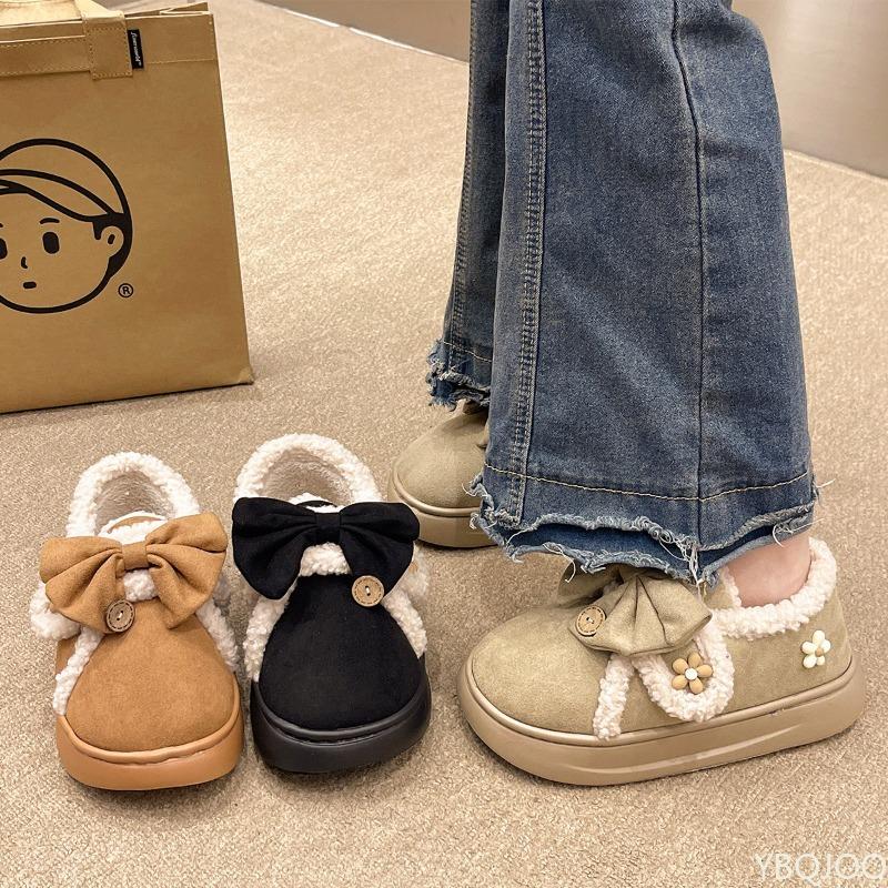 Fashion Winter Outerwear New Bow Bag Heel Women's Shoes with Velvet Warmth Simplicity Comfort Anti Slip Daily Casual Lazy Slippers
