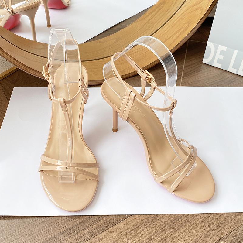 

French cross one word thin strap sandals women s wear 2025 new versatile summer sexy temperament nude high heels 34