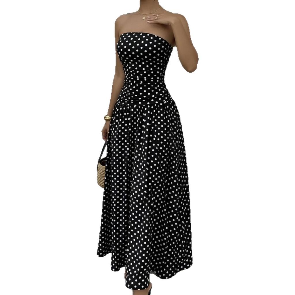 Summer New Women's Skirt, Sexy and Sweet Temperament Tube Top Polka Dot Waist Dress
