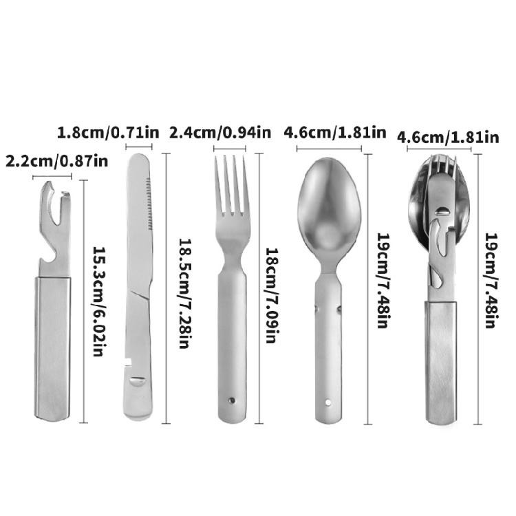 4Pieces Stainless Steel Camping Utensils Set Portable Outdoor Cutlery for Hiking Backpacking Travel Corrosion Resistant