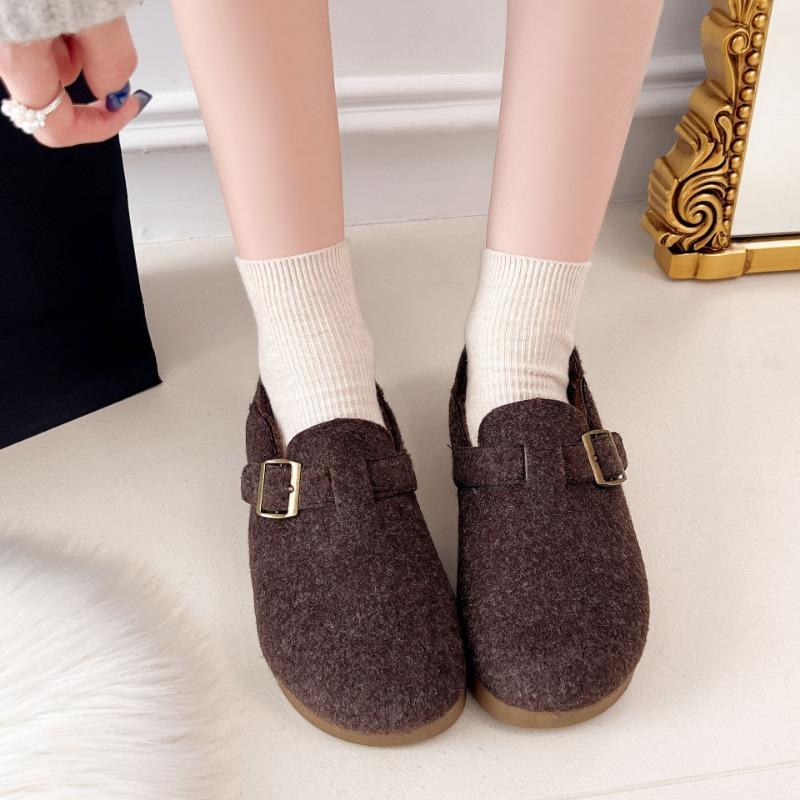 Winter new retro women's lazy half slippers casual non-slip velvet warm outer cotton shoes