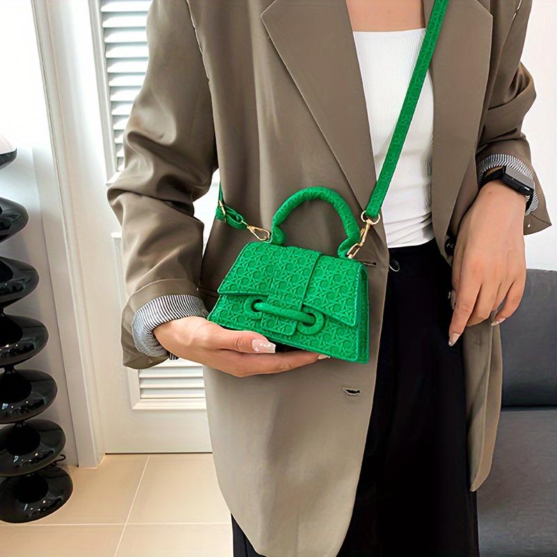 Woven Pattern Mini Handbag Women Solid Color Crossbody Bag Fashion Top Handle Square Purse