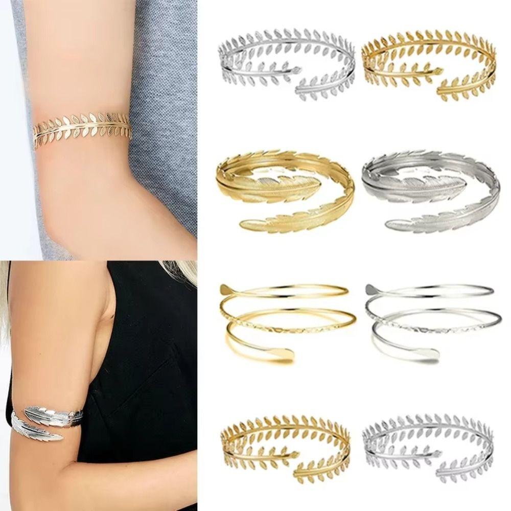 Golden Leaves Arm Cuff Bracelets Adjustable Geometry Arm Bracelet Bangle Metal Armband Set  Party