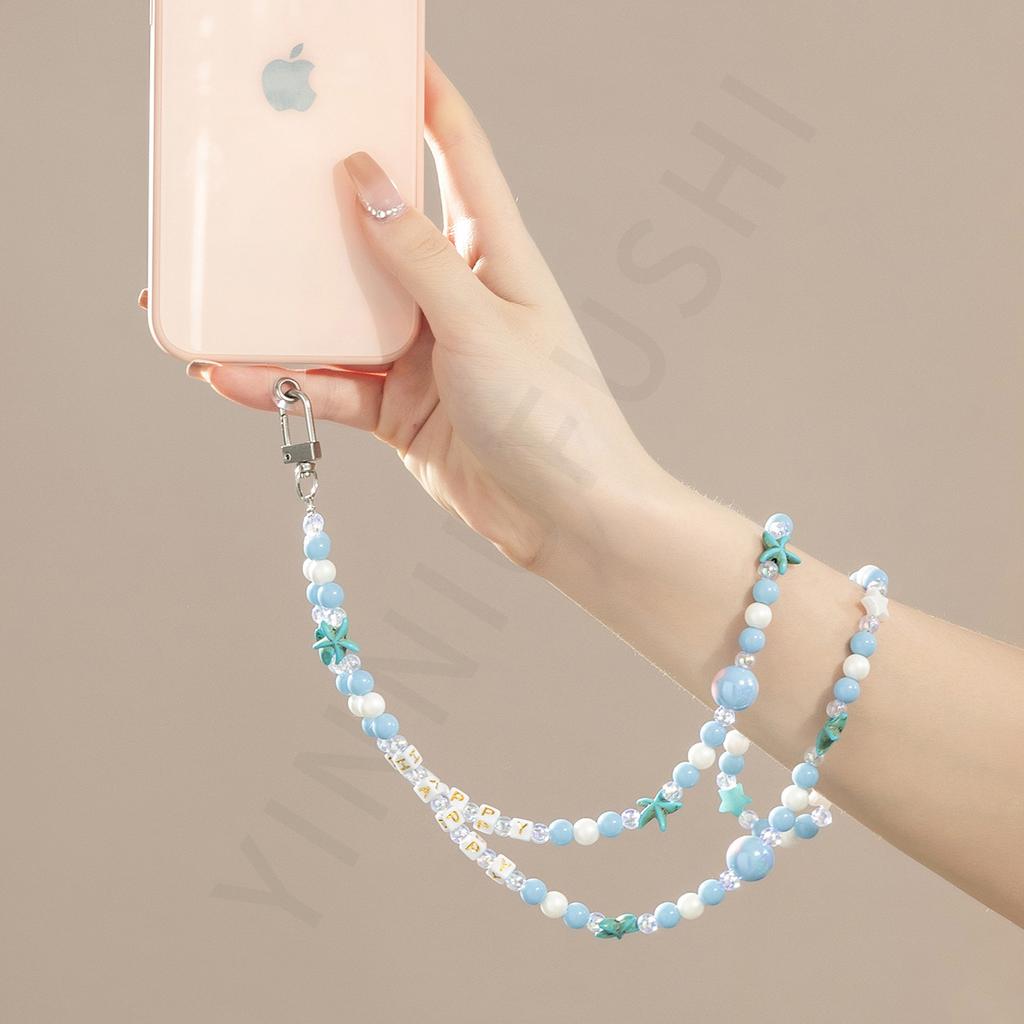 ins color long neck mobile phone chain fashionable acrylic beaded mobile phone lanyard convenient messenger mobile phone chain