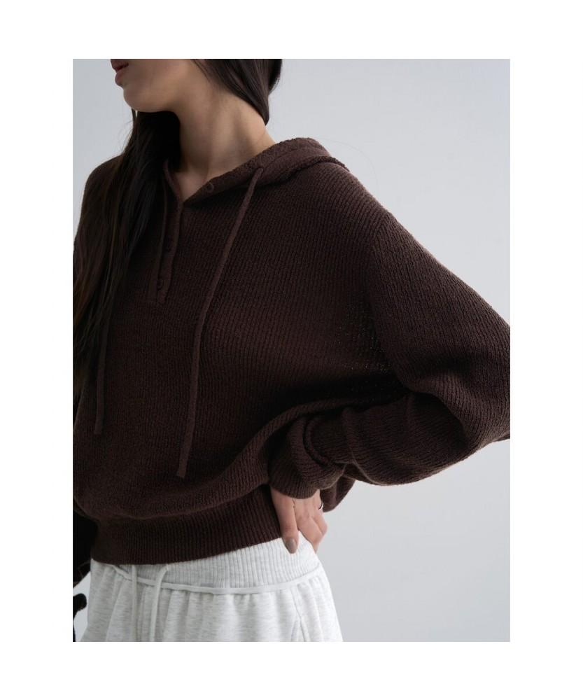 8seconds Button Hooded Pullover Brown