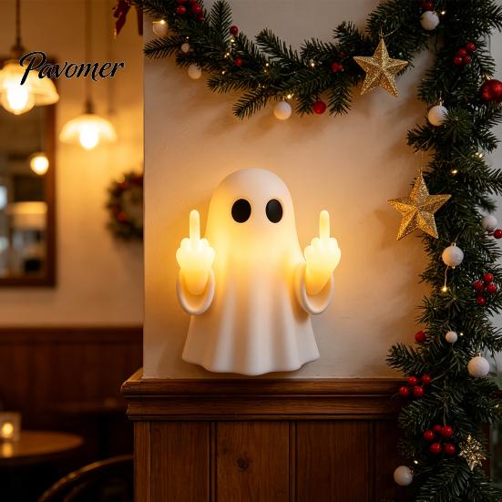 LED Mittelfinger Geist Licht Halloween Leuchtendes Nachtlicht, Lustige Wanddeko Lampe, Niedliche Gruselige Tischdekoration für Schlafzimmer Flur Büro