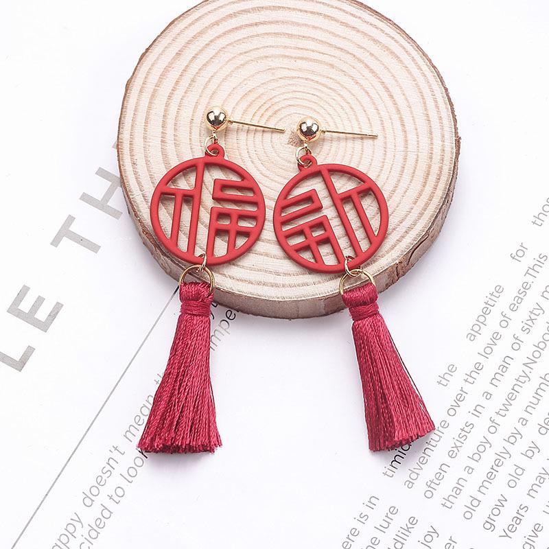 2024 Burgunderrote Ohrringe mit Schleife: Silbernadel, eleganter chinesischer Stil für Neujahr und Frühlingsfest