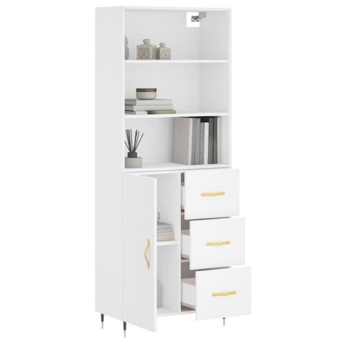 VidaXL Buffet haut Blanc 69,5x34x180 cm Bois d'ingénierie 3189421