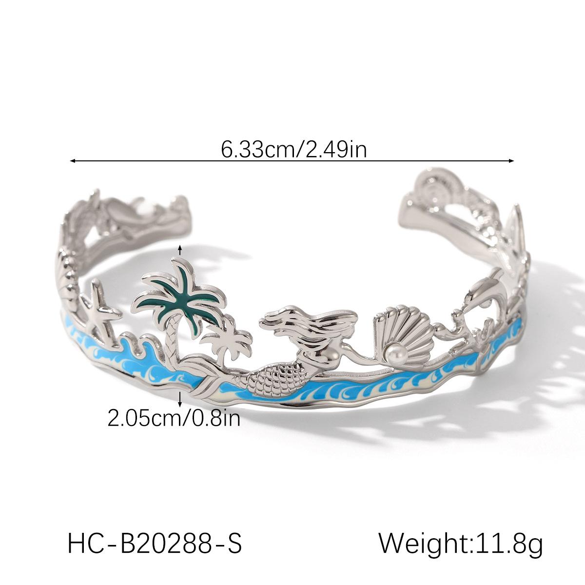 

Summer Beach Enamel Drop Bracelet Titanium Steel Ocean Creature Palm Tree Jewelry for Women