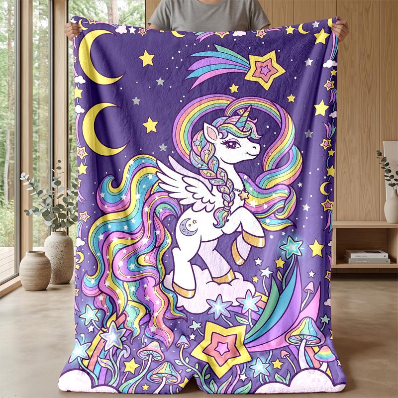 Unicorn Rainbow Magic Theme Blanket Lightweight Warm Flannel Blanket Decorative Throw Blanket for Home Decoration