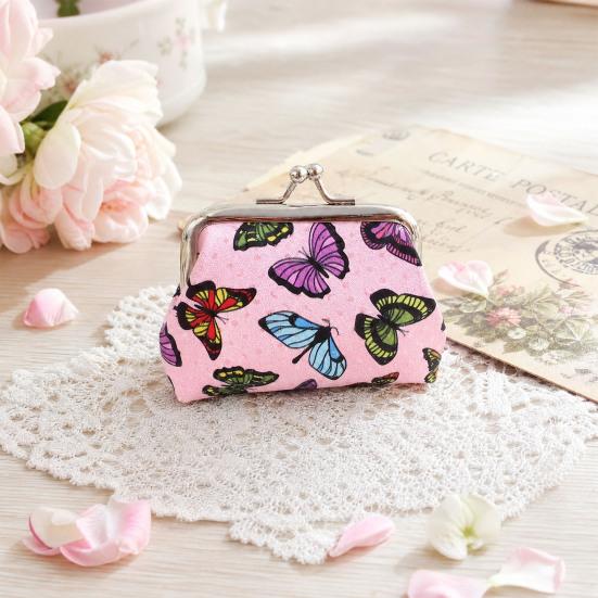 Portamonete Piccolo da Donna, Portamonete Vintage in Pelle PU, Portamonete a Bacio Farfalla, Tascabile, Mini Portamonete per Donne