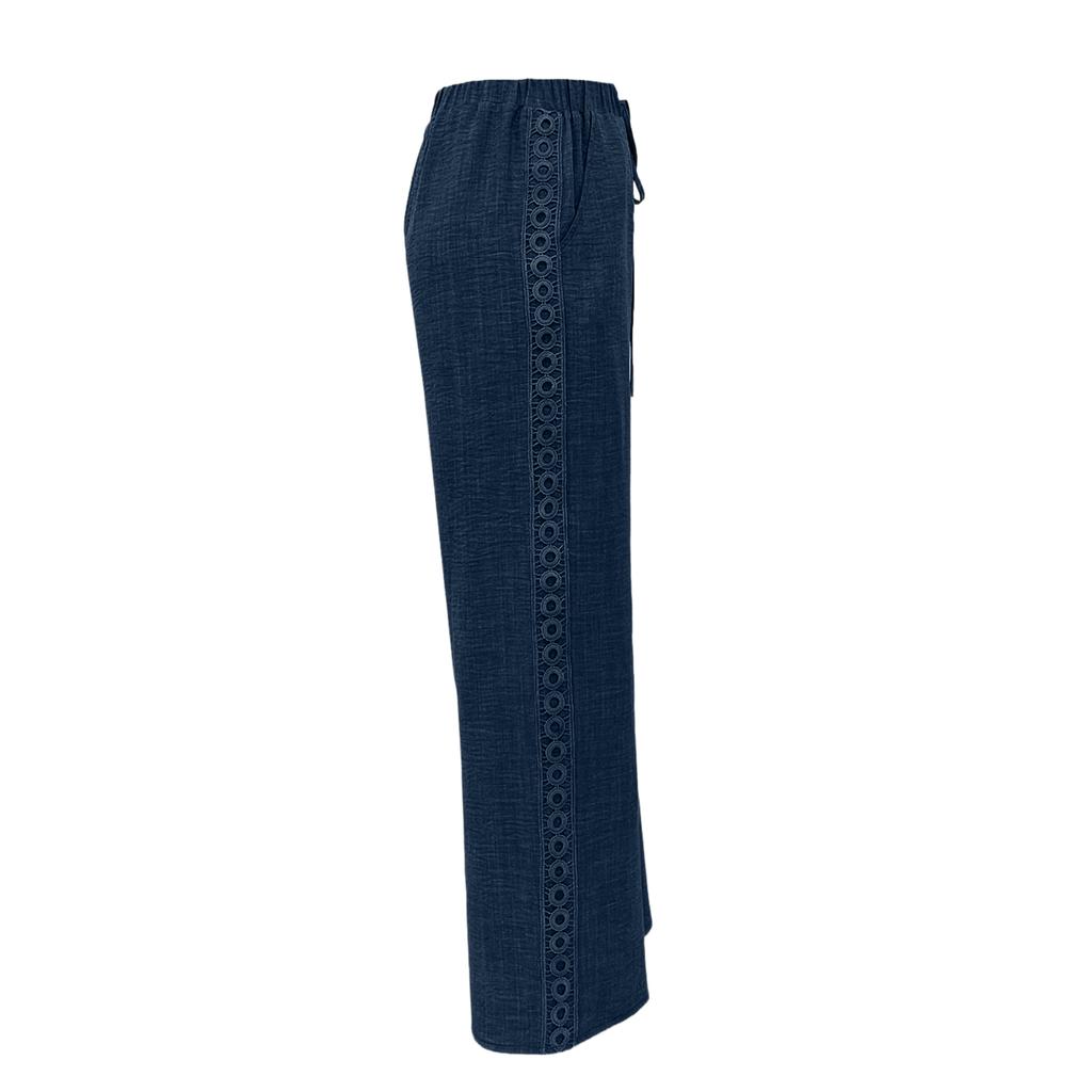 Ladies' Color Fashionable And Elegant Side Lace Slanted Pocket Casual Pants Long Pants