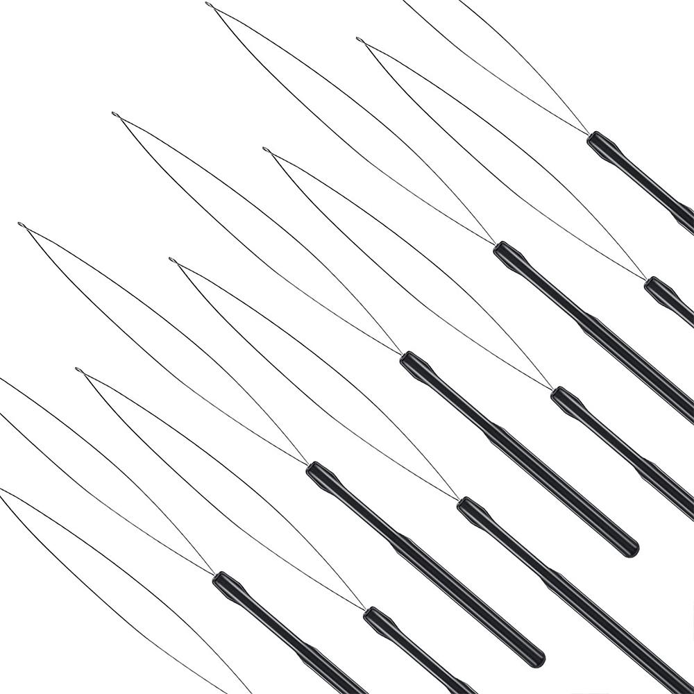 5Pcs Micro Rings Beads Tool Loop Plastic Handle Pulling Needle Wigs Hair Extensions Looper with Iron Wire Salon Barber Supplies