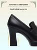 2024 Spring Women's Chunky Heel Platform Pointed Toe Leather Shoes