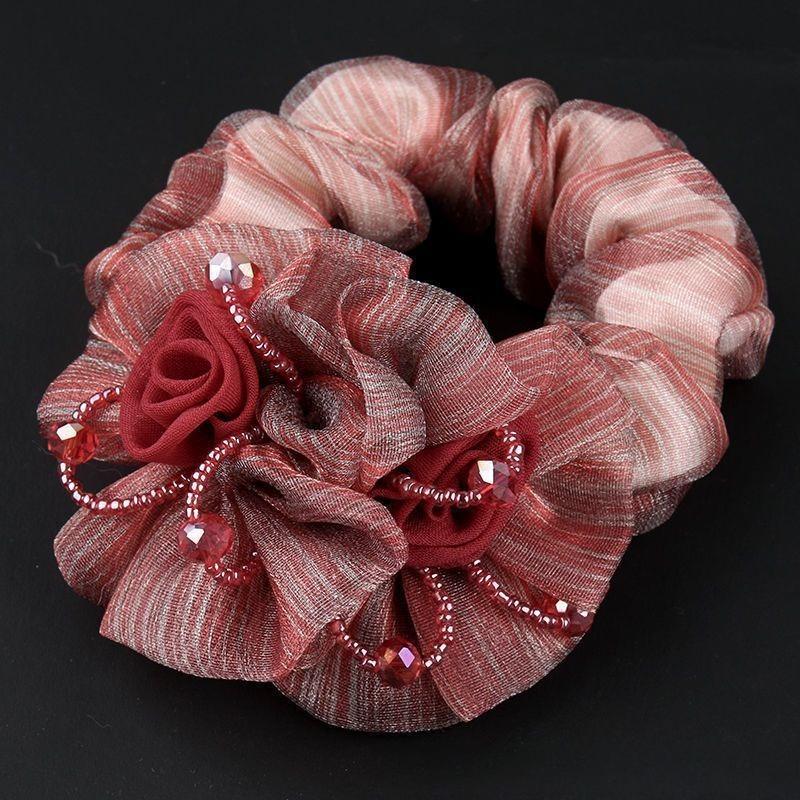 1PC Korean Flower Headband, Large Intestine Headband, Mesh Yarn, Middle-aged Woman, Flower Hair, Rubber Headband.