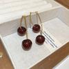 Niche Dark‑Red Resin Cherry Fruit Silver Needle Earrings Personality Fashion Simple High‑End Temperament Trend Jewelry