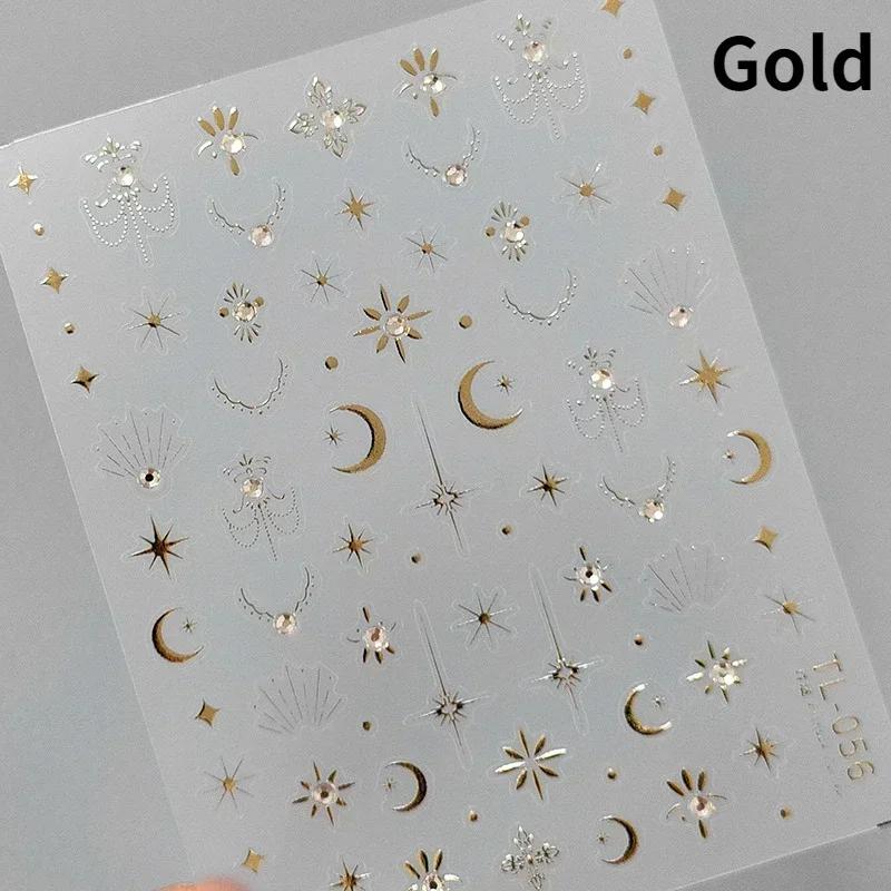 Gold Silver Love Star Moon Geometric Lines Necklace Stamping Retro Soft Self Adhesive Nail Art Sticker Manicure Decal