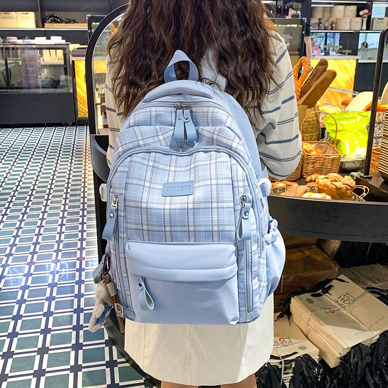 Schoolbag Small Fresh Plaid Schoolbag 1011 New College Style Cute Backpack Large Capacity Junior High School Student Versatile Backpack