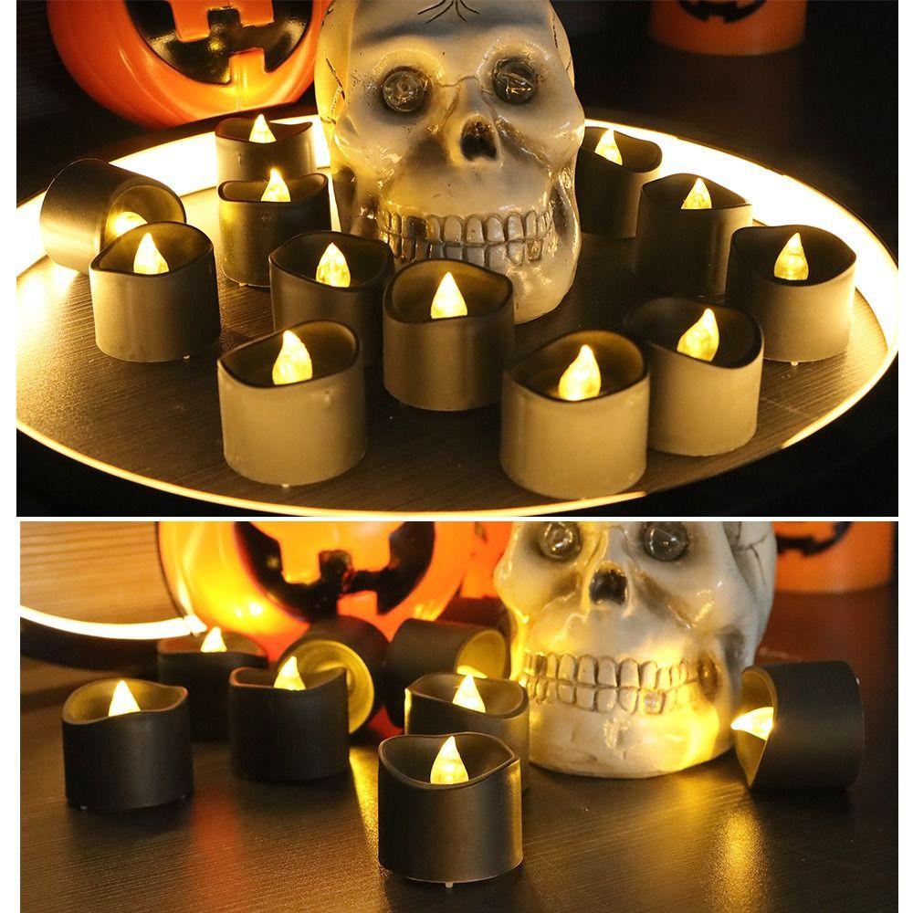 12Pcs Black Black Candle Light Plastic+LED Effect Flickering Candle  Home Decoration