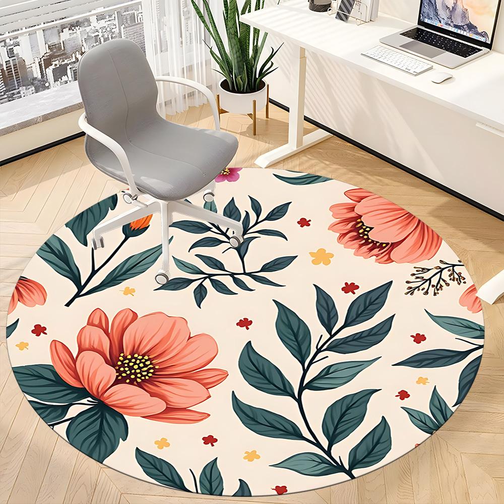 1 Stück runder Teppich mit Blumenmuster für das Büro, Indoor-Matte geeignet für Büro, unter Bürostühlen, Schlafzimmer, Wohnzimmer, Heimdekoration, Raumdeko