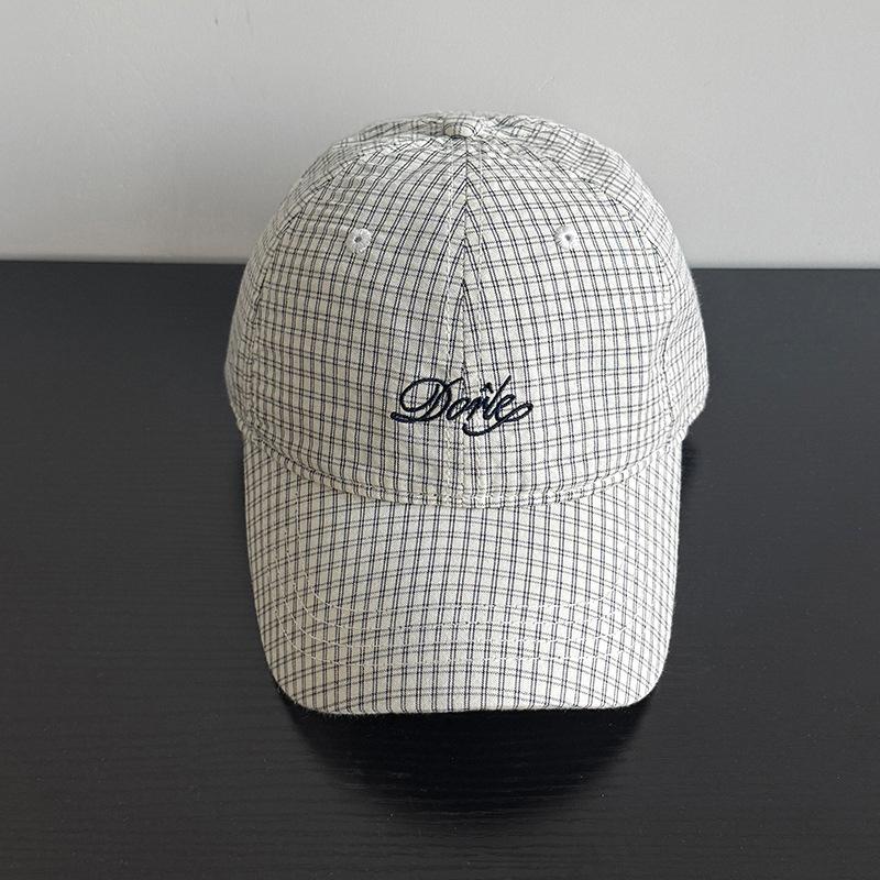 

Plaid letter embroidery soft top baseball hat for men and women plain sunshade wide brim showing face small peaked cap Adjustable