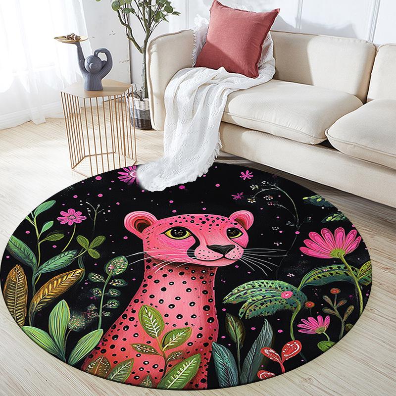 Pink Leopard Round Area Rug,Carpet Rug for Living Room Bedroom Sofa Playroom Decor,Non-slip Floor Mat