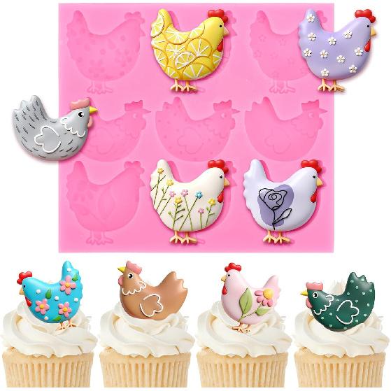 One Silly Goose Birthday Fondant Molds Funny Silly Goose Silicone Molds Chocolate Candy Mould for Kitchen Crafts Baking First Birthday Baby Shower Chicken