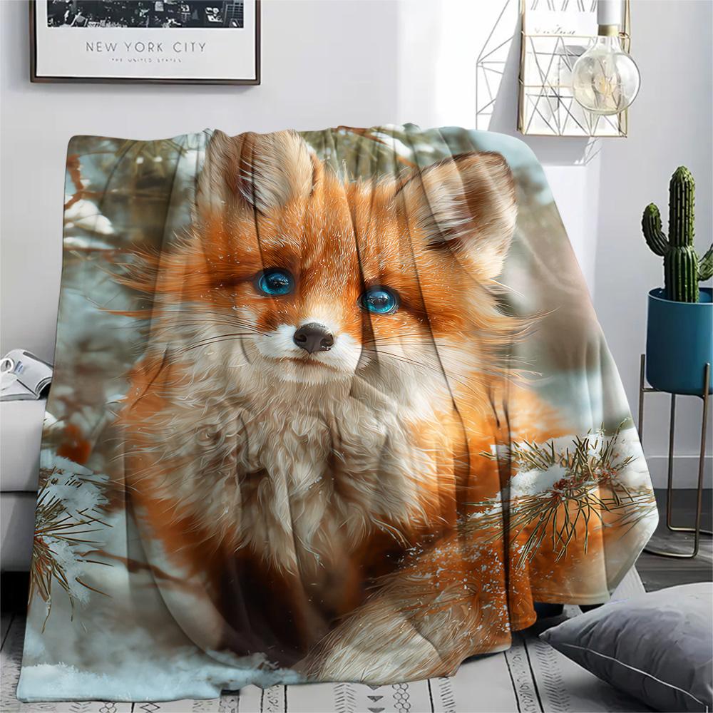 Fox Print Flannel Blanket, High quality Comfortable for All Seasons, Home Decor, Warmth and Comfort, Perfect for Christmas Gifts