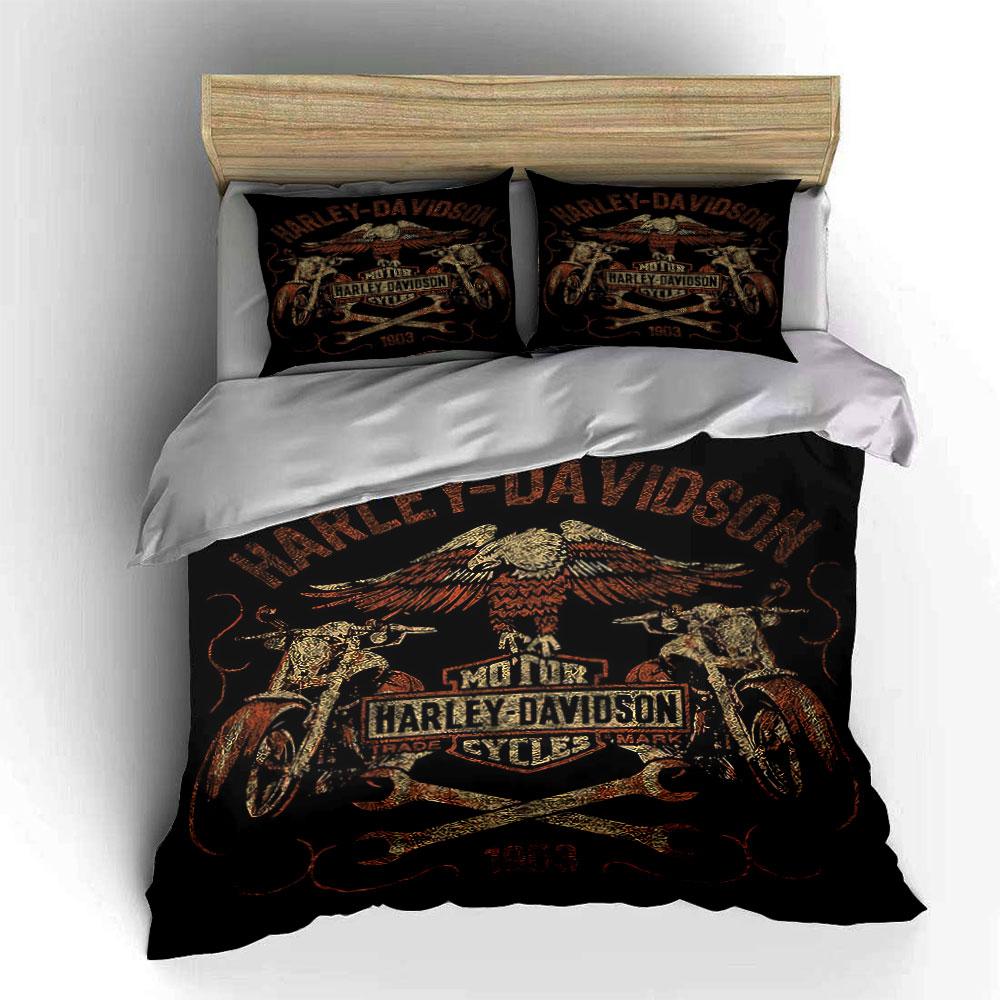 Harley-Davidson Logo Design Bedding Duvet Cover Set Duvet Cover Pillowcases (1*Duvet Cover 2*Pillowcases, Without Duvet Insert)