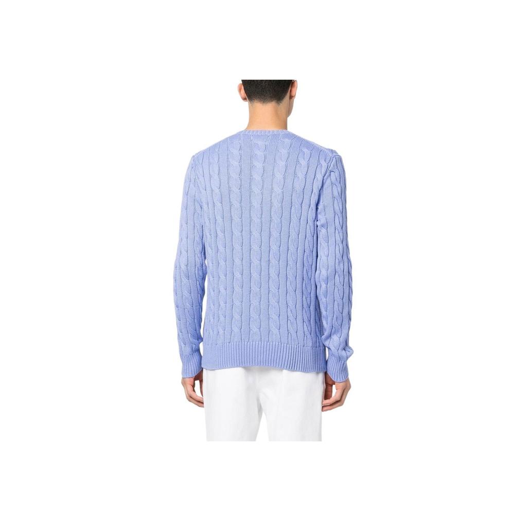 Polo Ralph Lauren Ss22 Solid Color Logo Embroidered Cable Knit Crew Neck Sweater Men sweater Light-Blue 710775885-043