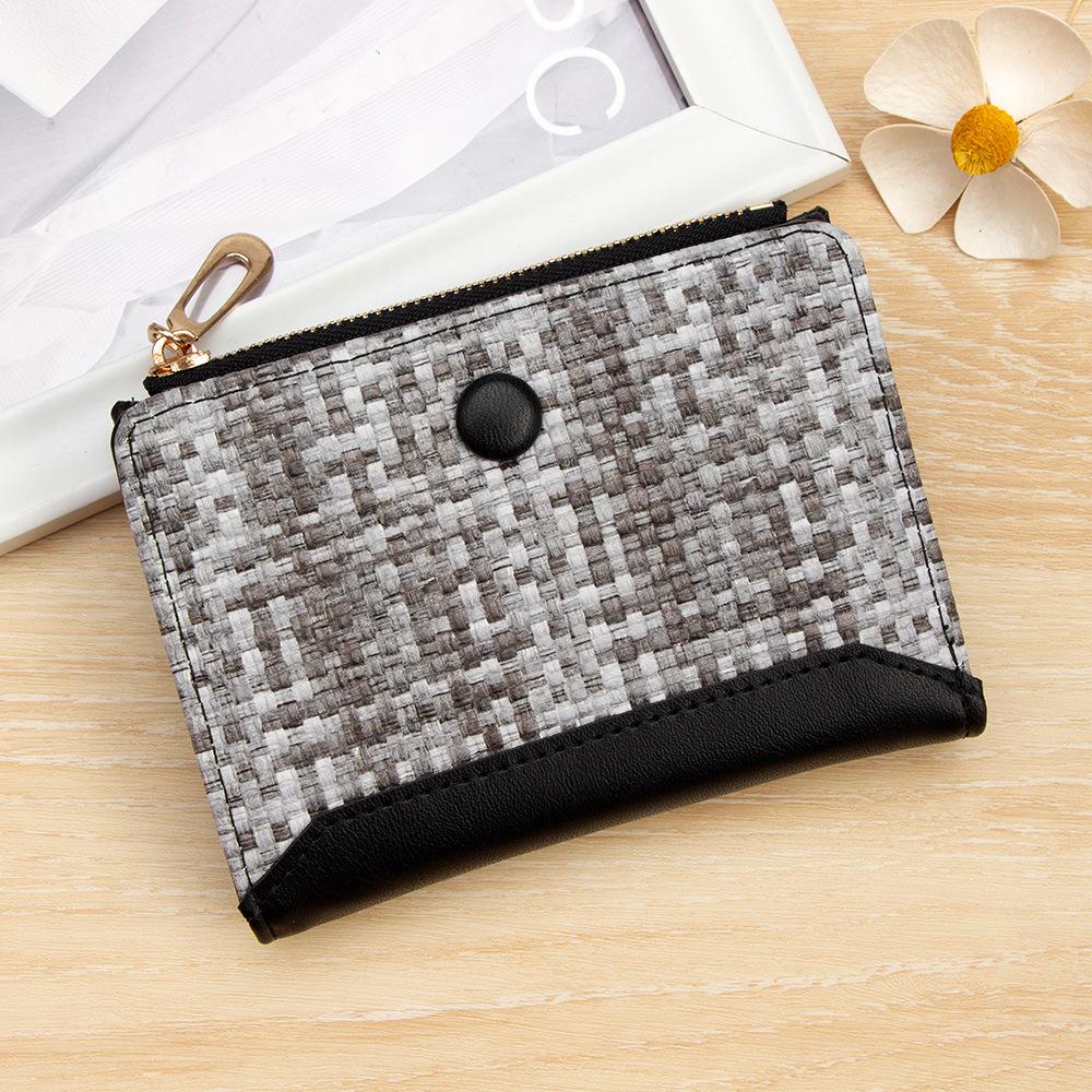 Woven Women's Short Wallet Fashion Change Bag Snap Zipper Coin Bag