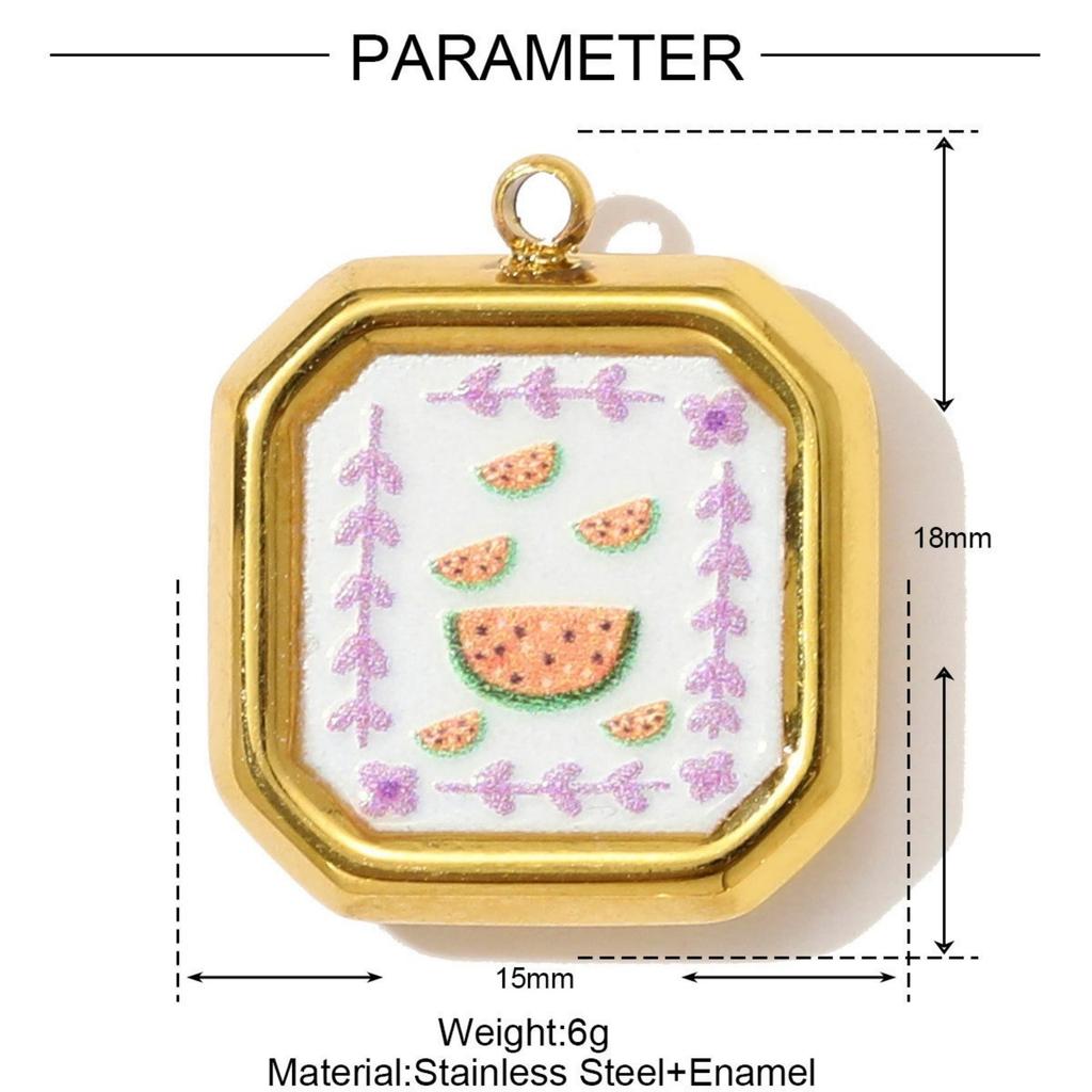 1 Stück 304 Edelstahl Charms 18K Vergoldet Mehrfarbig Bedruckt Quadratisch Vogel Mond Schmetterling Anhänger Für DIY Halskettenherstellung
