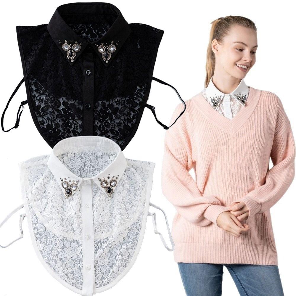 Top Neckwear Shirt Fake Collar Clothing Accessory Handmade Embroidered Detachable Collar Lace Rhinestone Lace Bodysuit