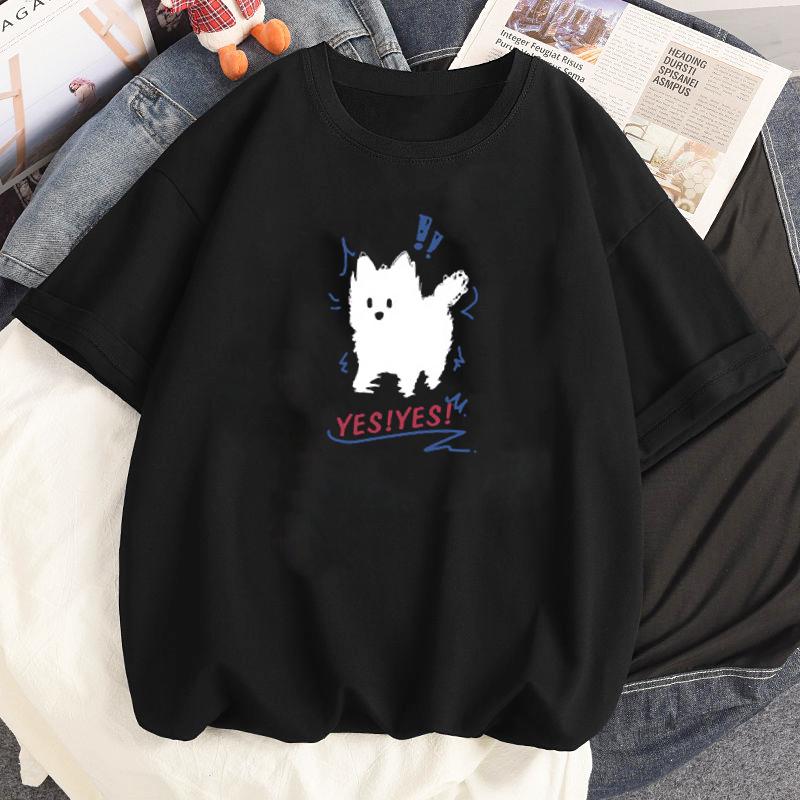 Kawaii Cute Kitten Puppy Graphic Blouse Best Friend Short Sleeves Women Couple T-shirt Y2k Girlfriends Clothing Streetwear Tops