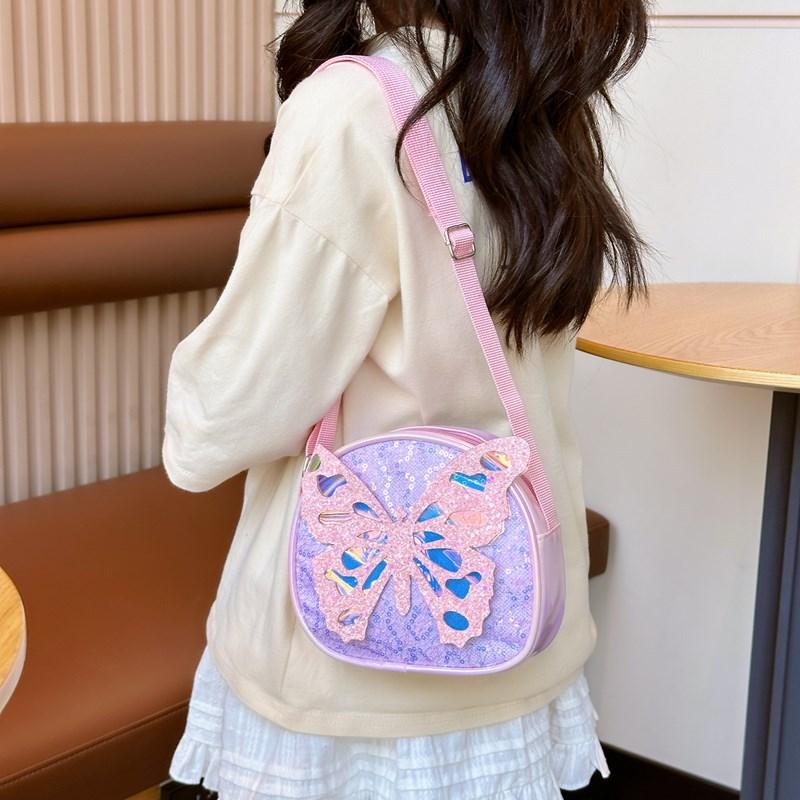 Decoration Sparkling Bow Solid Color Children Shoulder Bag For Use Daily