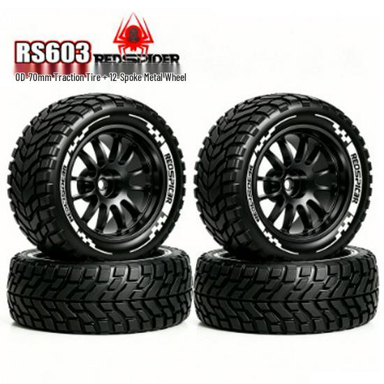 RS Red Spider Remote Control Racing Car with 0D-70mm Traction Tires and 12-Spoke Metal Wheels (Black, Model RS603)