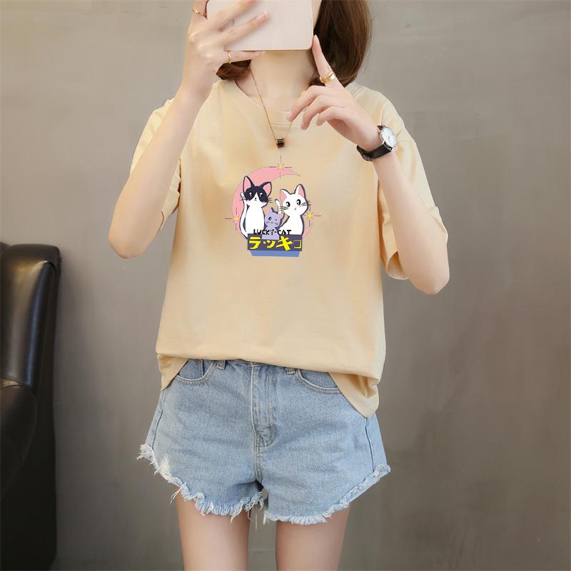 Harajuku tricouri cu mânecă scurtă cu imprimeu drăguț de desene animate pentru femei, vară, bumbac pur, casual, largi, pentru studenți, topuri Y2k pentru femei