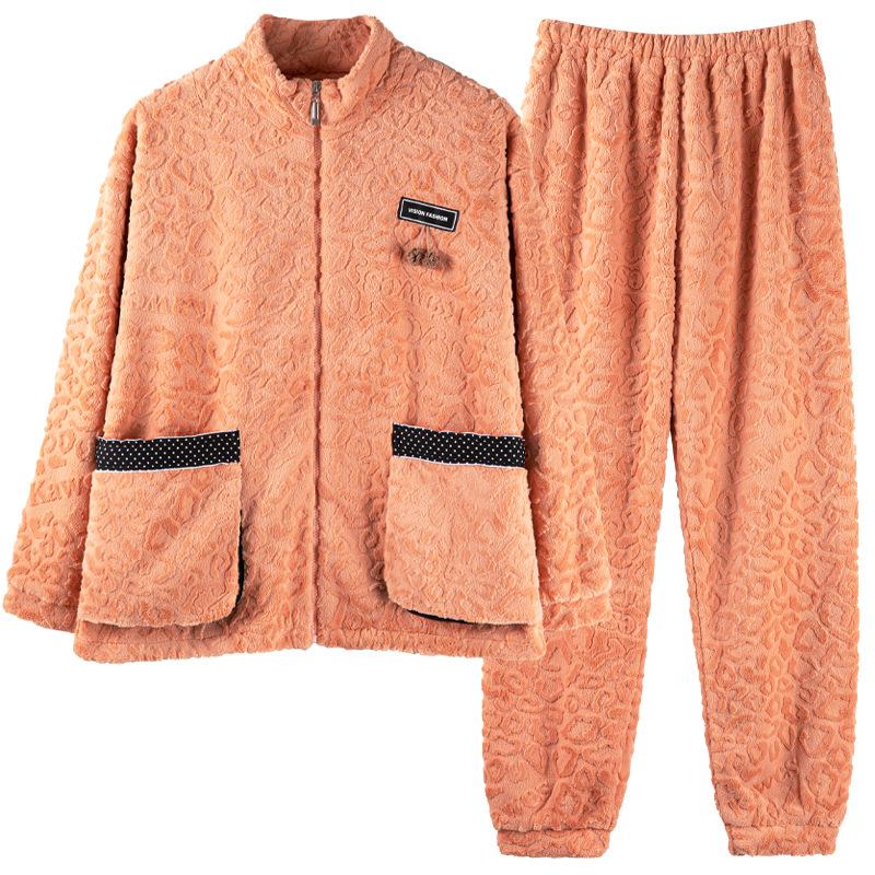 Pyjama Damen Winter Korallenfleece Verdicktes Fleece Herbst und Winter Flanell Winter Thermische Loungewear
